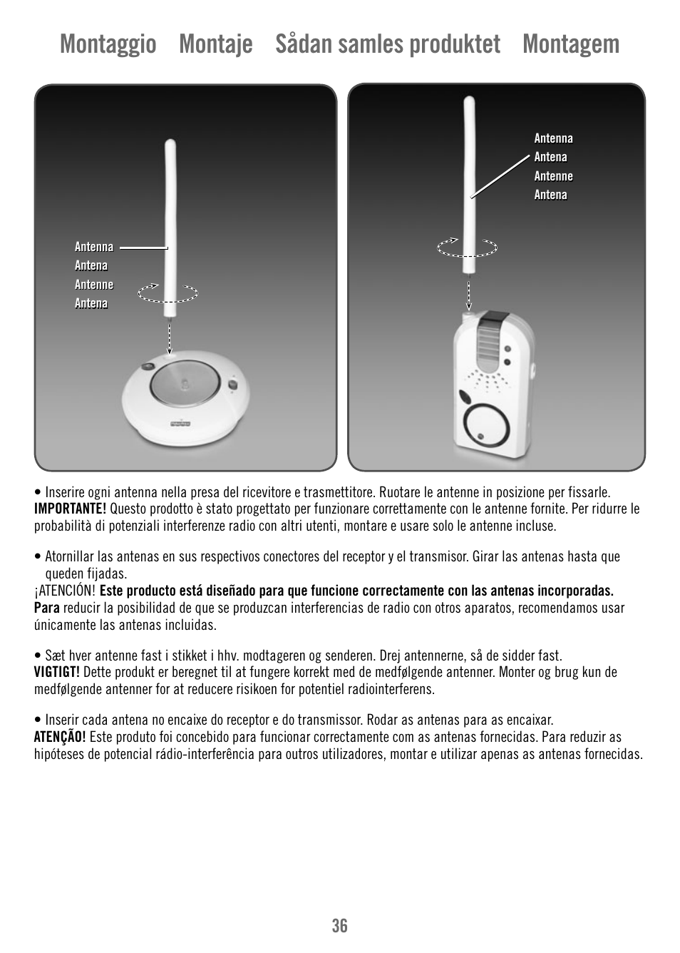 Montaggio montaje sådan samles produktet montagem | Fisher-Price V4341 User Manual | Page 36 / 96