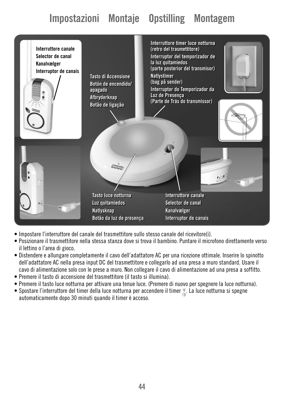 Impostazioni montaje opstilling montagem | Fisher-Price V4341 User Manual | Page 44 / 96