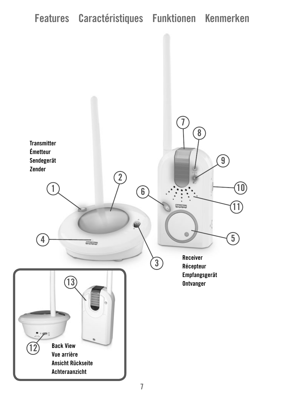 Features caractéristiques funktionen kenmerken | Fisher-Price V4341 User Manual | Page 7 / 96