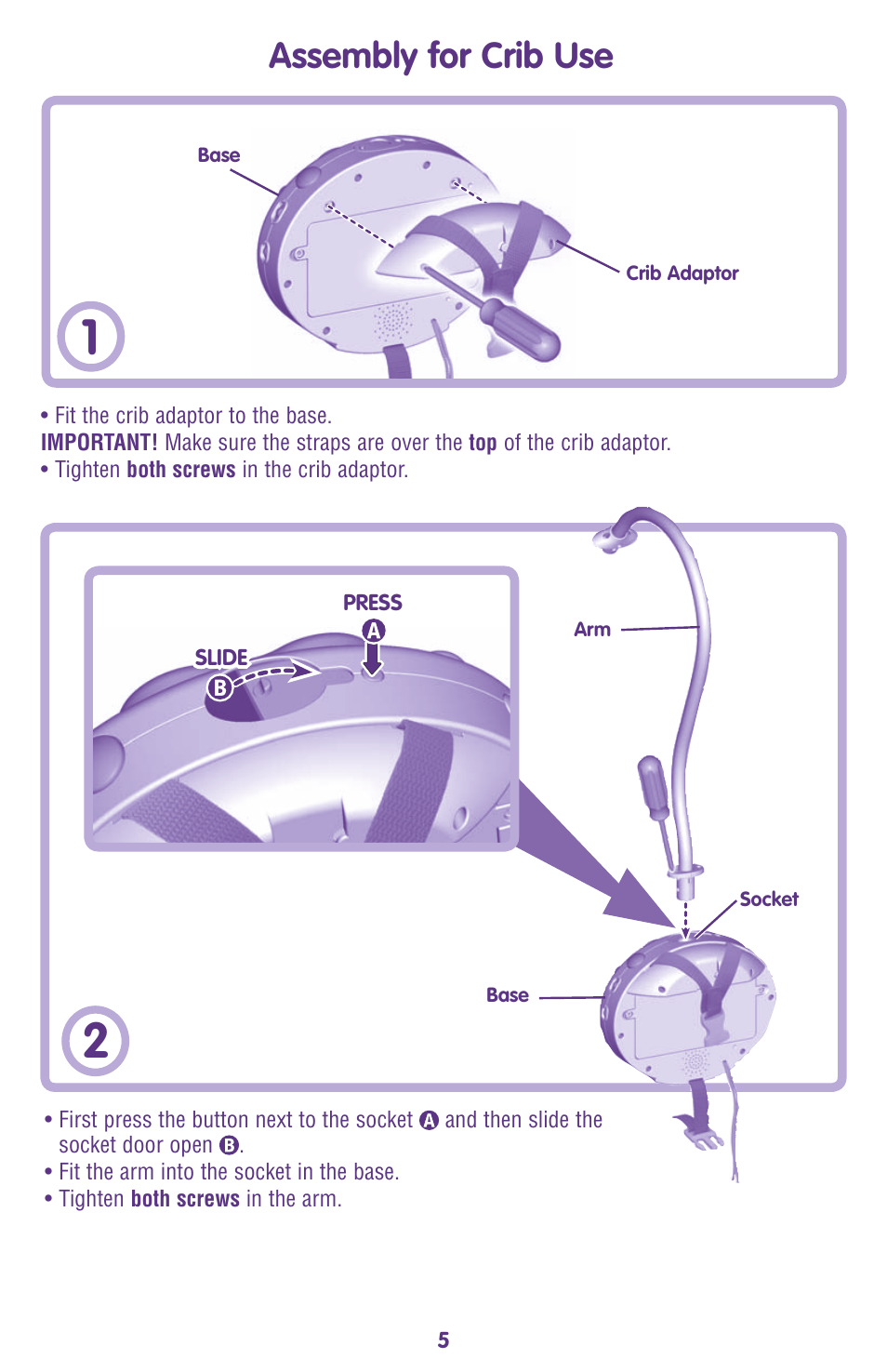 Assembly for crib use | Fisher-Price M9970 User Manual | Page 5 / 12