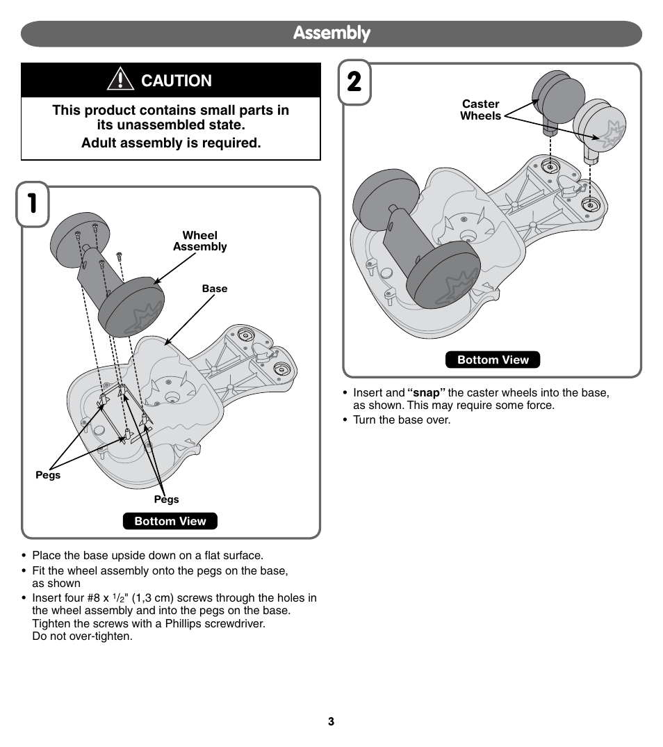 Assembly, Caution | Fisher-Price STRIDE-TO-RIDE WALKER 73499 User Manual | Page 3 / 8
