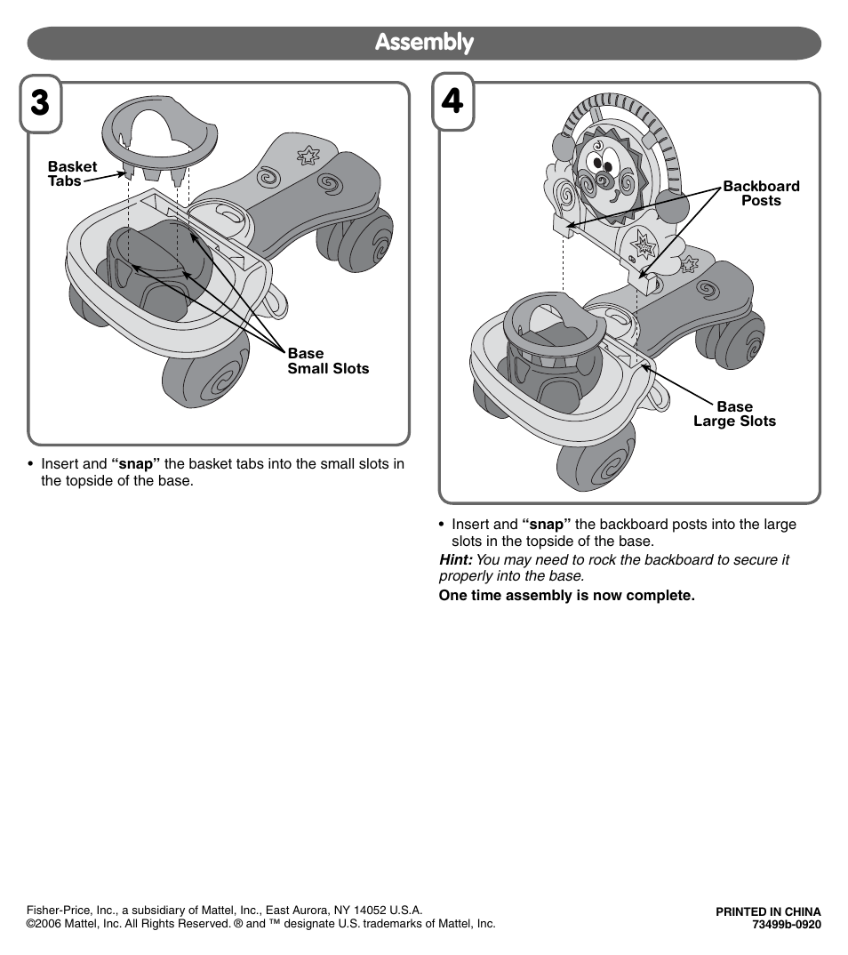 Assembly | Fisher-Price STRIDE-TO-RIDE WALKER 73499 User Manual | Page 4 / 8
