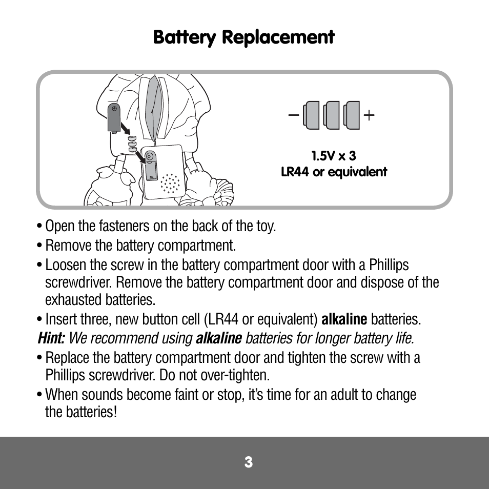 Battery replacement | Fisher-Price M4042 User Manual | Page 3 / 6