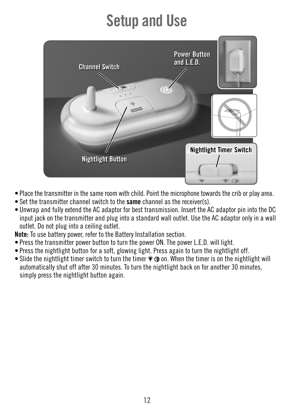 Setup and use | Fisher-Price T4840 User Manual | Page 12 / 16