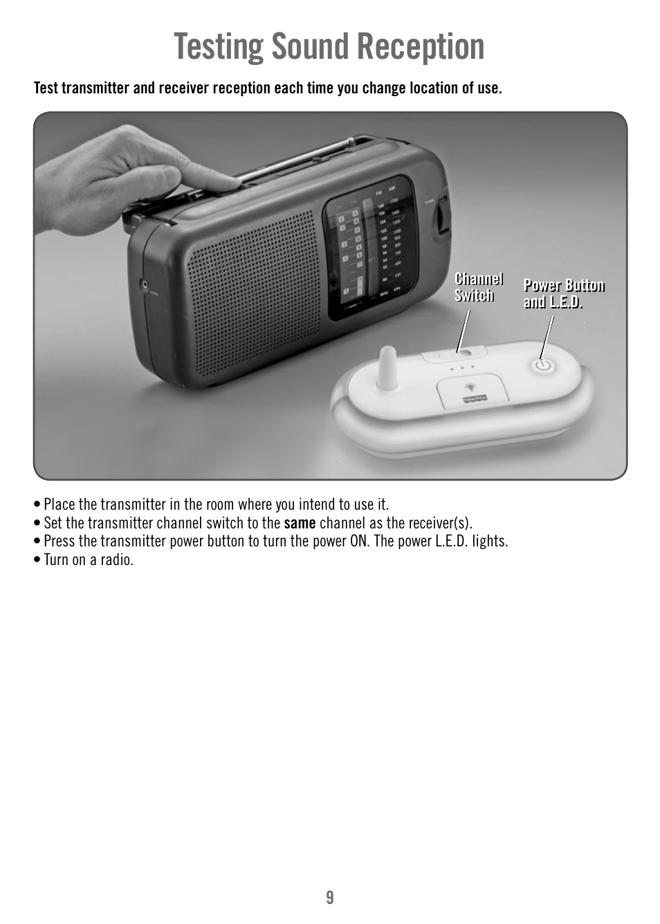 Testing sound reception | Fisher-Price T4840 User Manual | Page 9 / 16