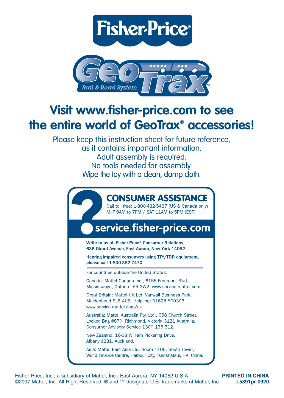 Accessories | Fisher-Price GEOTRAX L5891 User Manual | Page 4 / 4