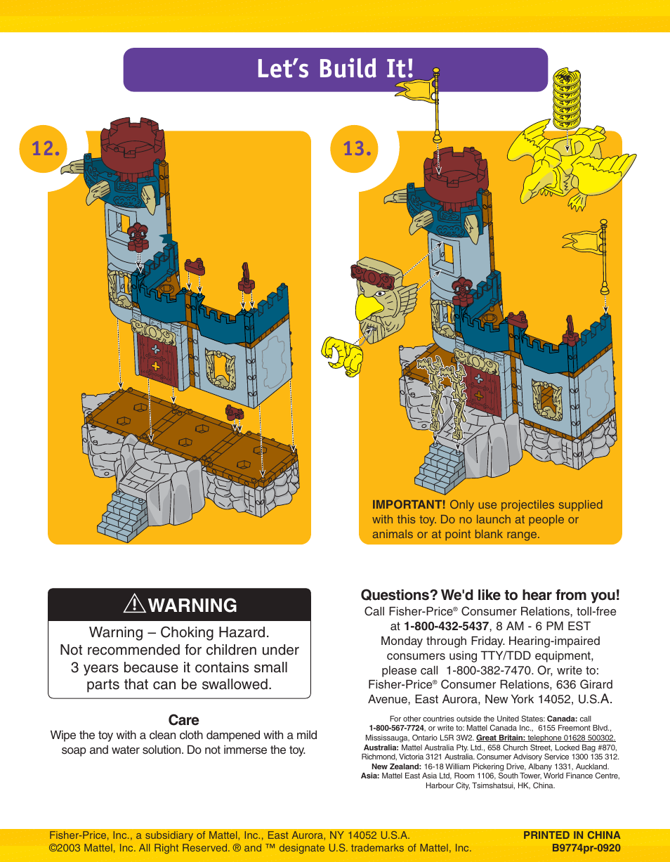 Let’s build it, Warning | Fisher-Price IMAGINEXT B9774 User Manual | Page 6 / 6