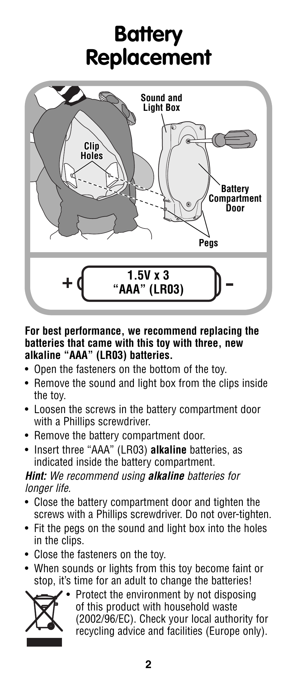 Battery replacement | Fisher-Price N2541 User Manual | Page 2 / 6