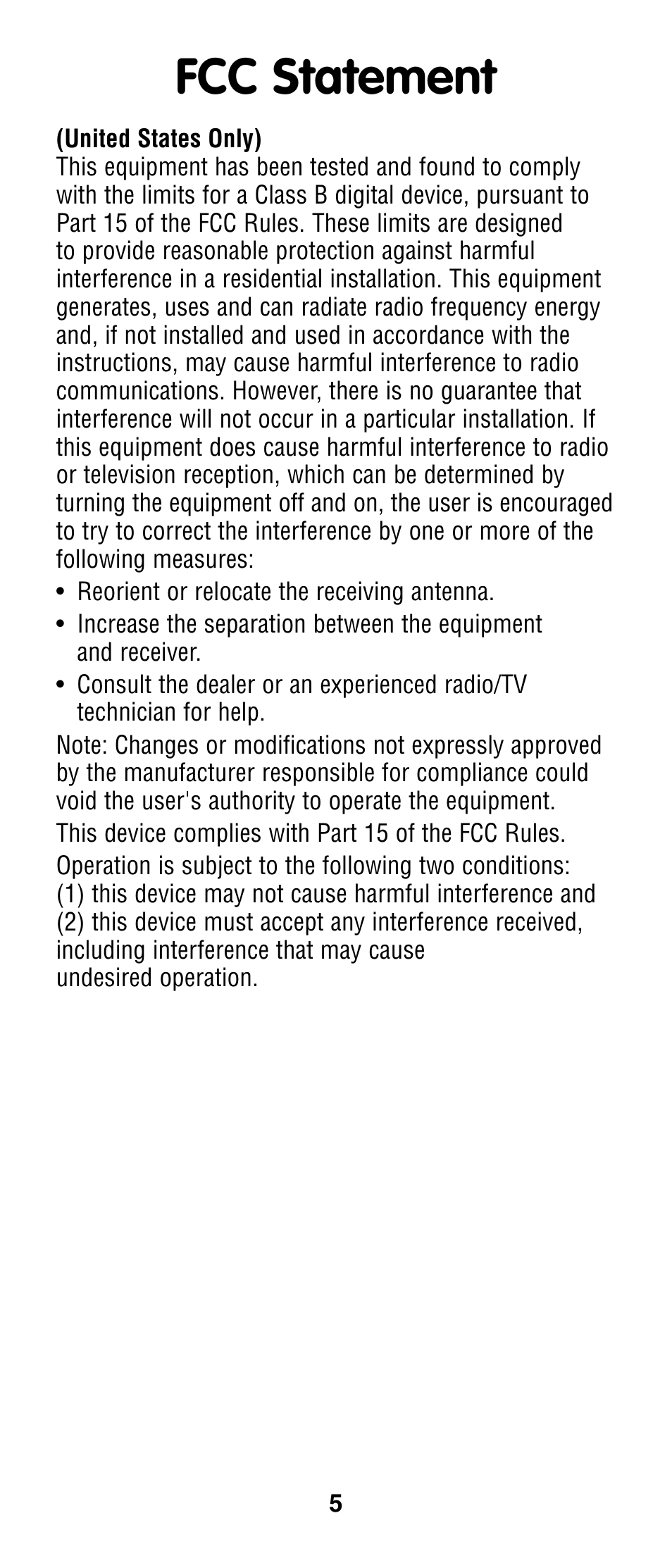 Fcc statement | Fisher-Price N2541 User Manual | Page 5 / 6