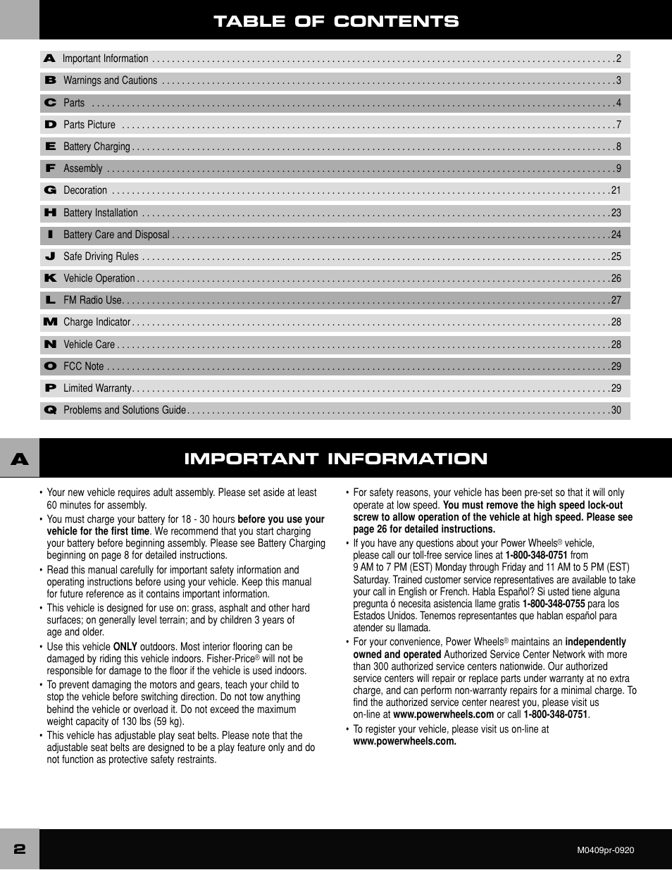 Fisher-Price ESCALADE M0409 User Manual | Page 2 / 36