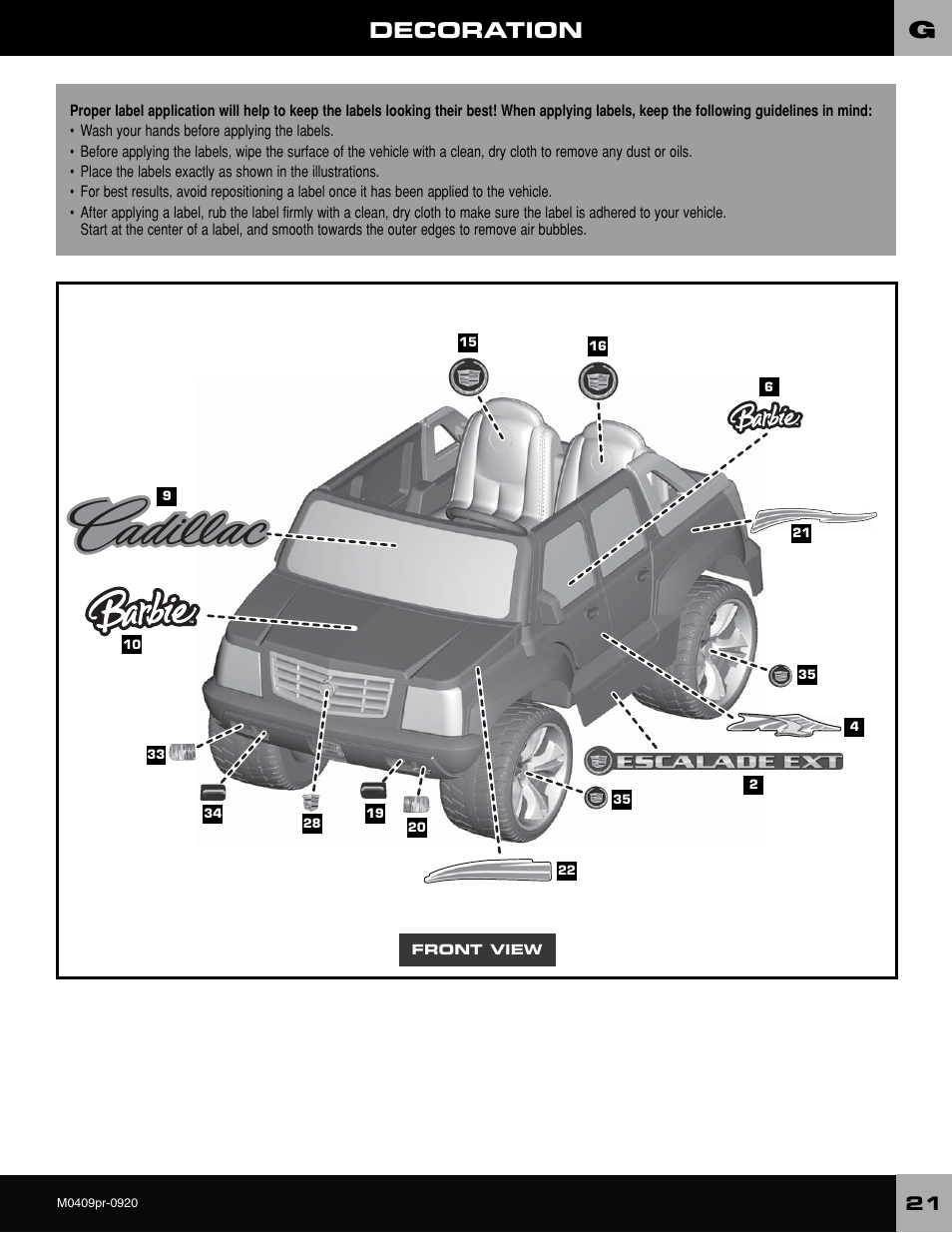 Decoration | Fisher-Price ESCALADE M0409 User Manual | Page 21 / 36