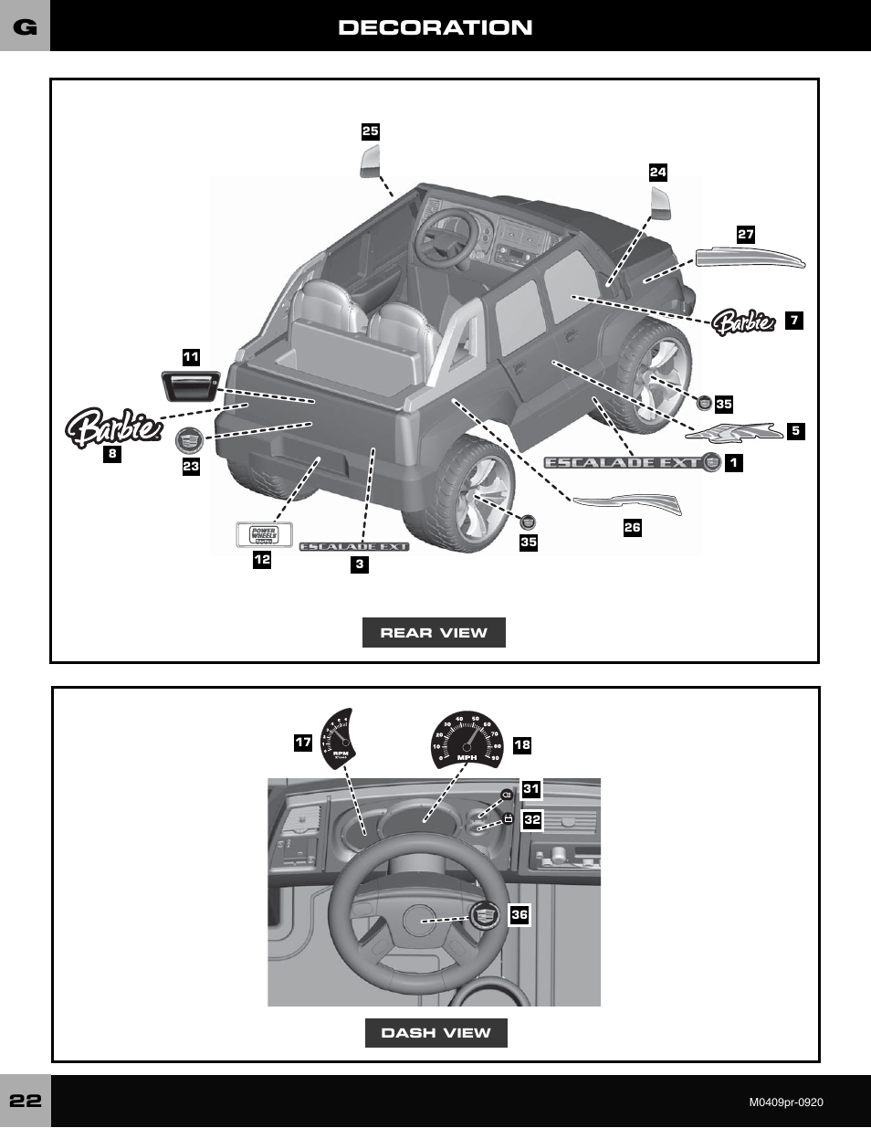 Decoration | Fisher-Price ESCALADE M0409 User Manual | Page 22 / 36