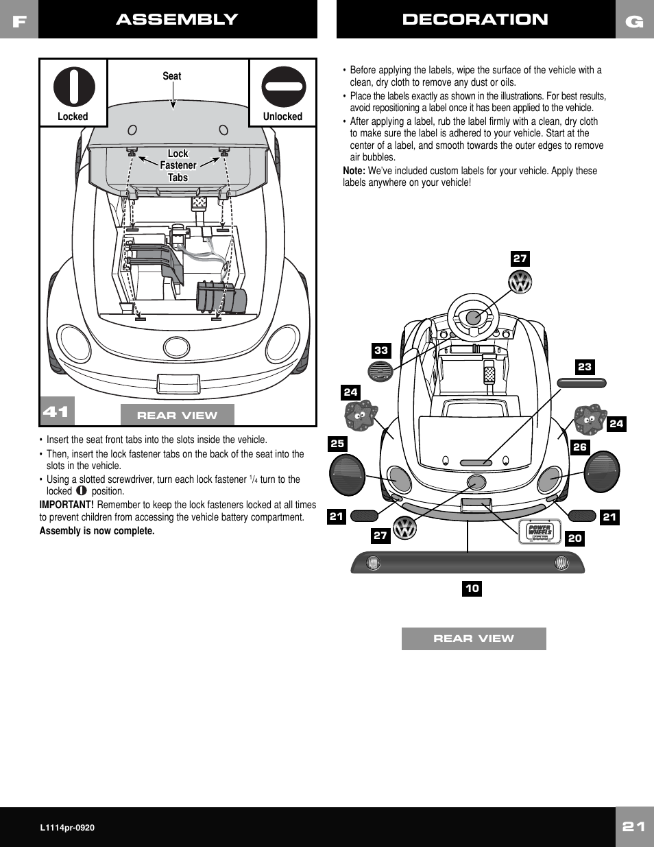 Assembly, Decoration | Fisher-Price NEW BEETLE L1114 User Manual | Page 21 / 32