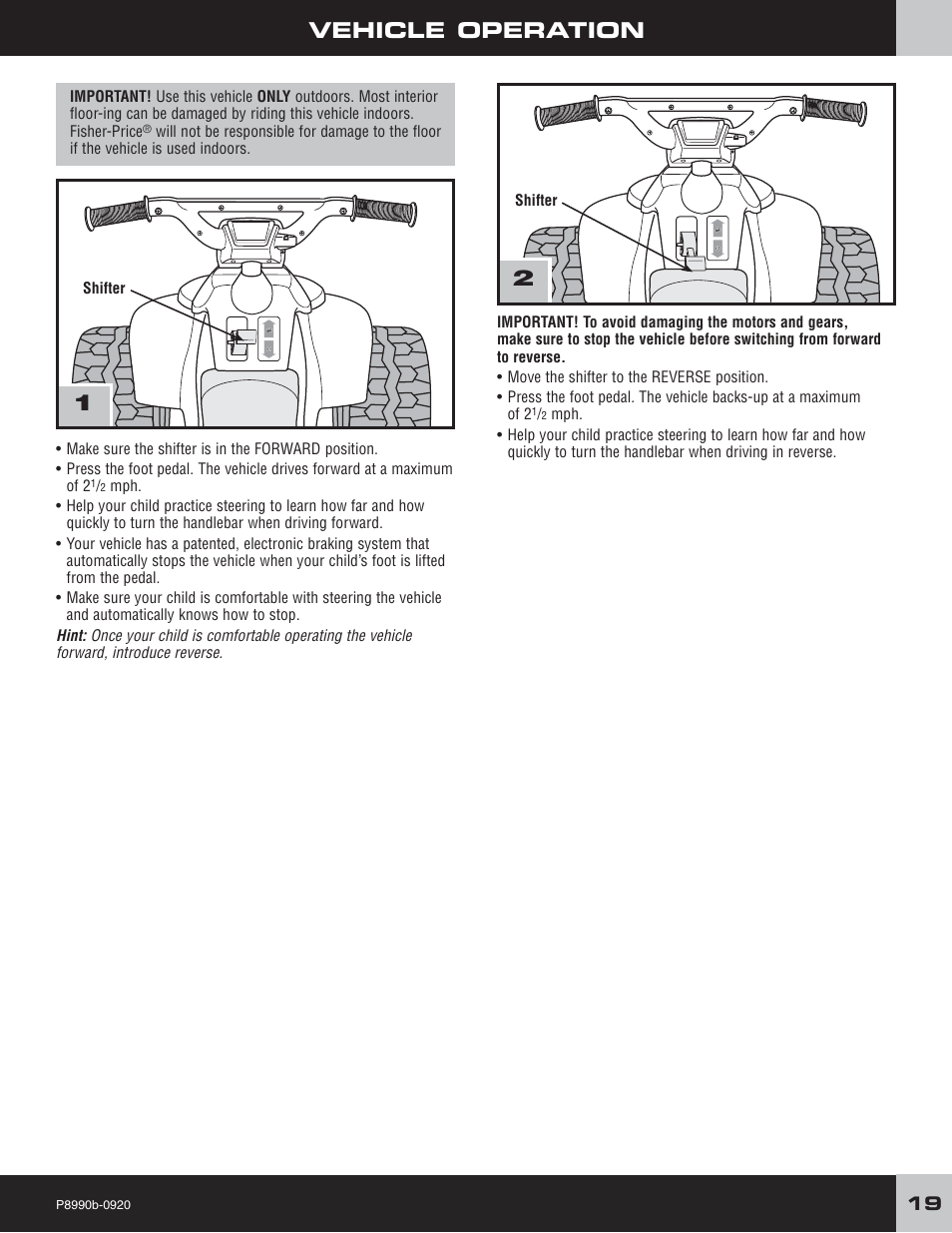 Vehicle operation | Fisher-Price P8990 User Manual | Page 19 / 24