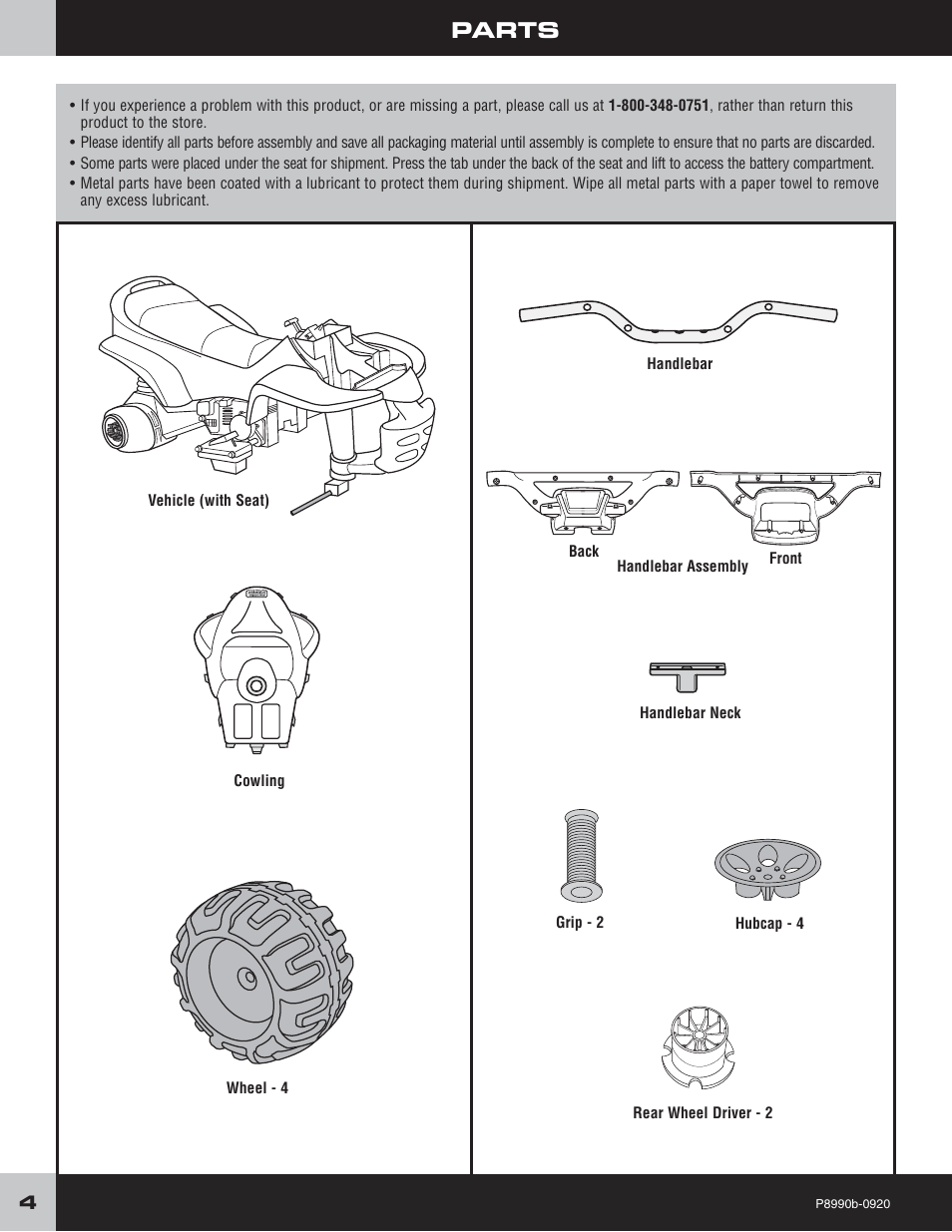 Parts | Fisher-Price P8990 User Manual | Page 4 / 24
