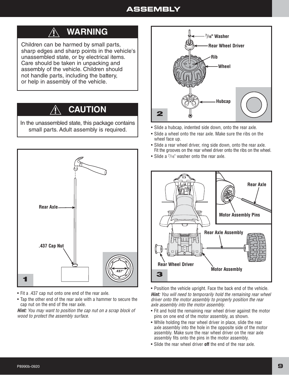 Warning, Caution, Assembly 2 | Fisher-Price P8990 User Manual | Page 9 / 24