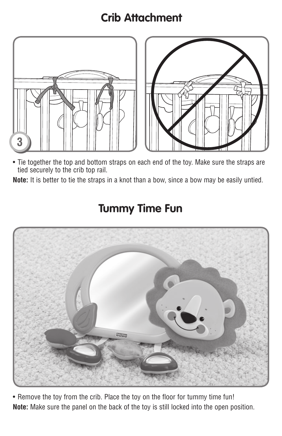 Tummy time fun, 3crib attachment | Fisher-Price N7321 User Manual | Page 3 / 4
