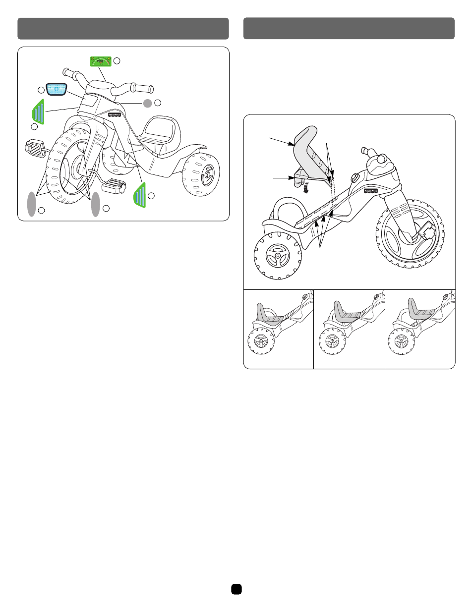 Attaching the seat, Label decoration | Fisher-Price GROW-WITH-ME TRIKE 72667 User Manual | Page 7 / 8