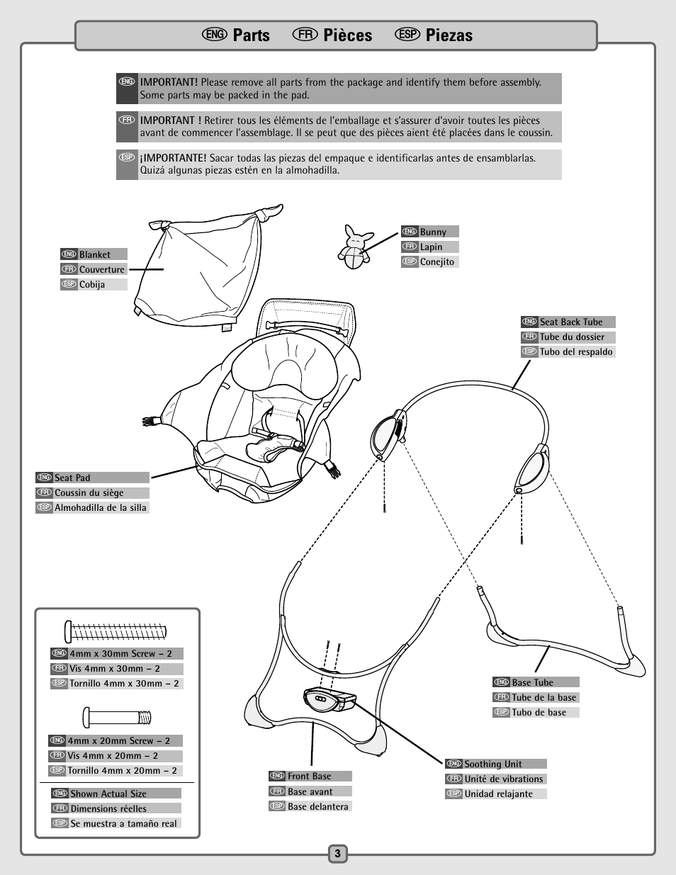 E parts f pièces s piezas | Fisher-Price B8786 User Manual | Page 3 / 16