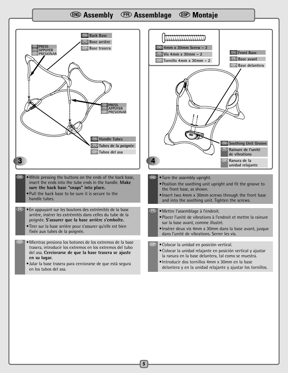 E assembly f assemblage s montaje | Fisher-Price B8786 User Manual | Page 5 / 16