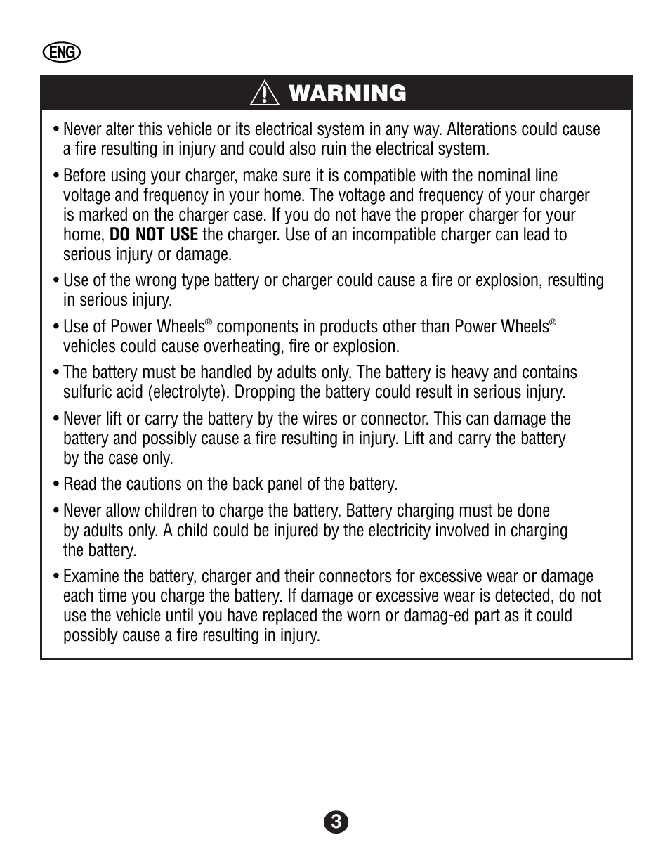 Warning | Fisher-Price Automobile Parts User Manual | Page 3 / 48