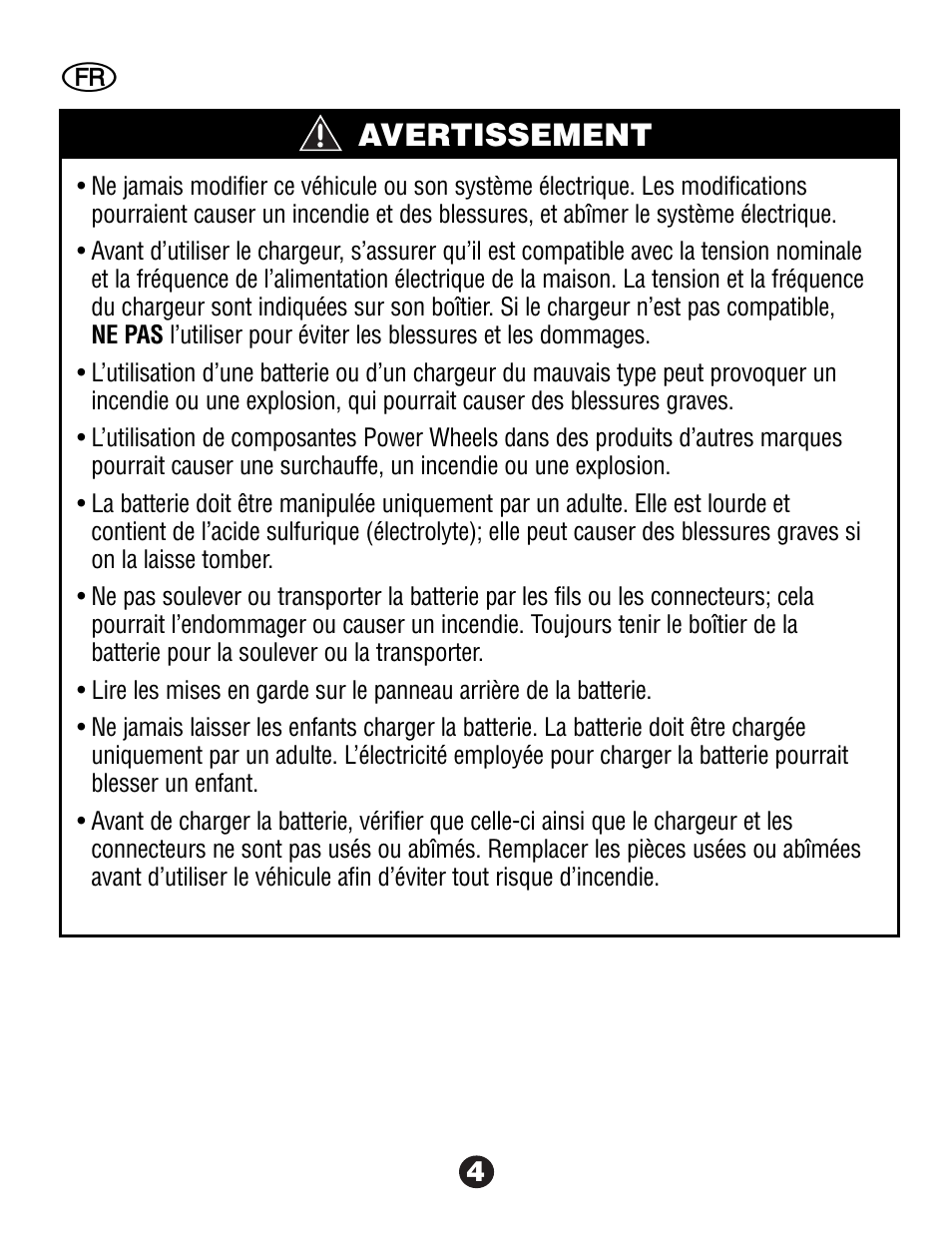 Avertissement | Fisher-Price Automobile Parts User Manual | Page 4 / 48