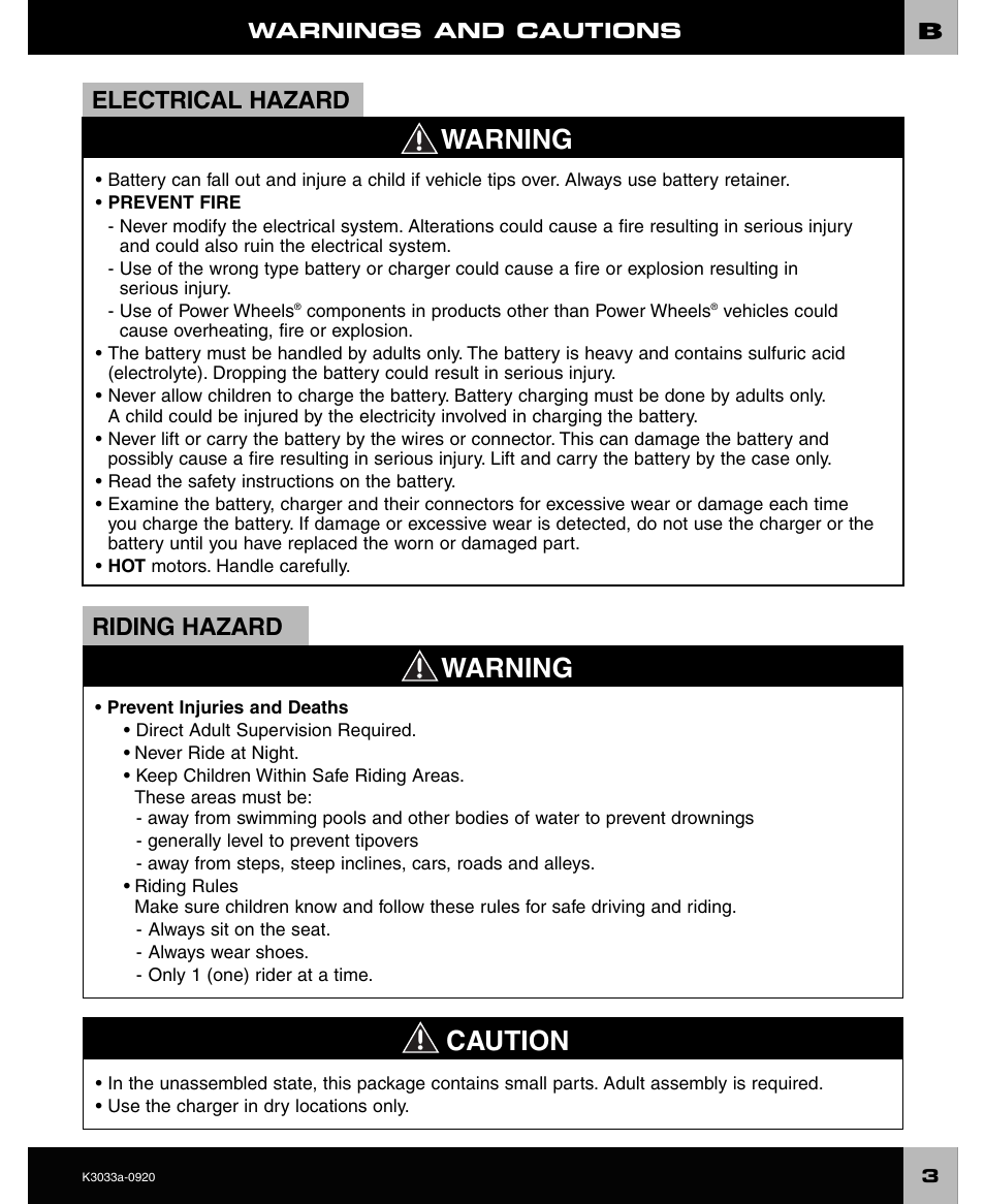 Warning caution, Warning, Electrical hazard | Riding hazard | FORD CRAFTSMAN F-150 User Manual | Page 3 / 28