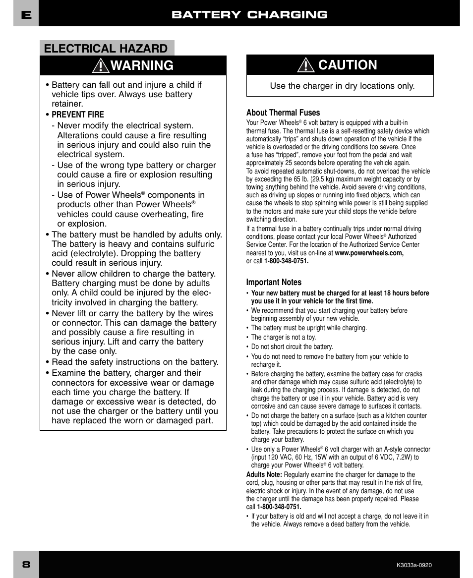 Warning caution, Electrical hazard, Battery charging | FORD CRAFTSMAN F-150 User Manual | Page 8 / 28
