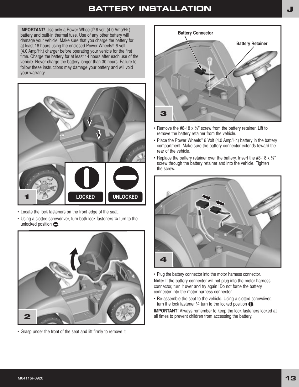 Battery installation | Fisher-Price M0411 User Manual | Page 13 / 20