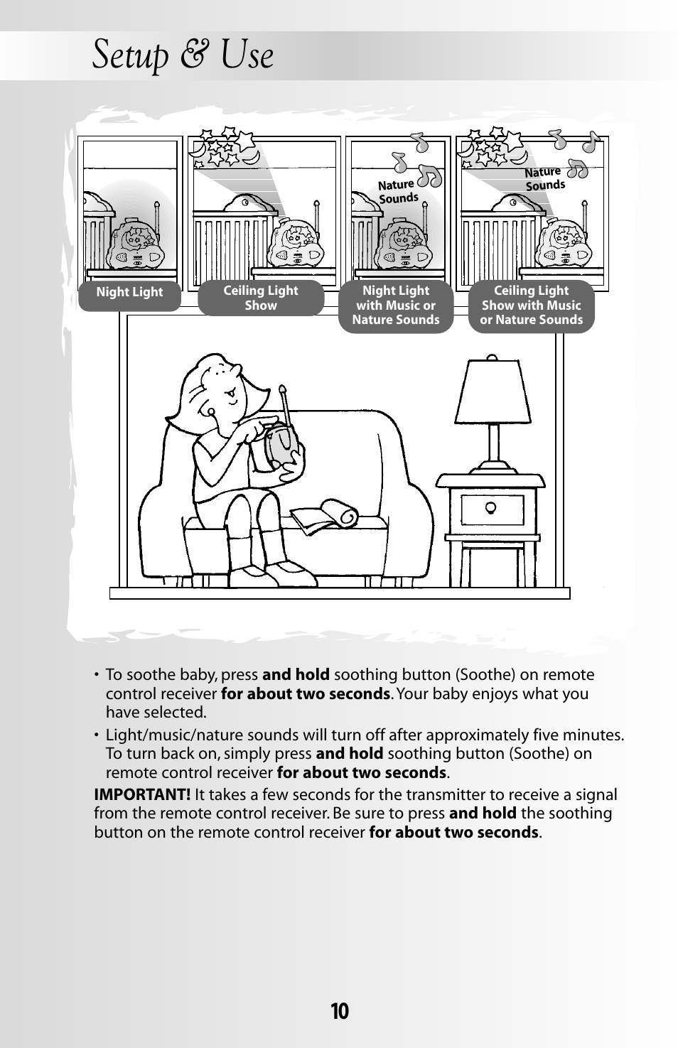 Setup & use | Fisher-Price SOOTHING DREAMS 71597 User Manual | Page 10 / 20