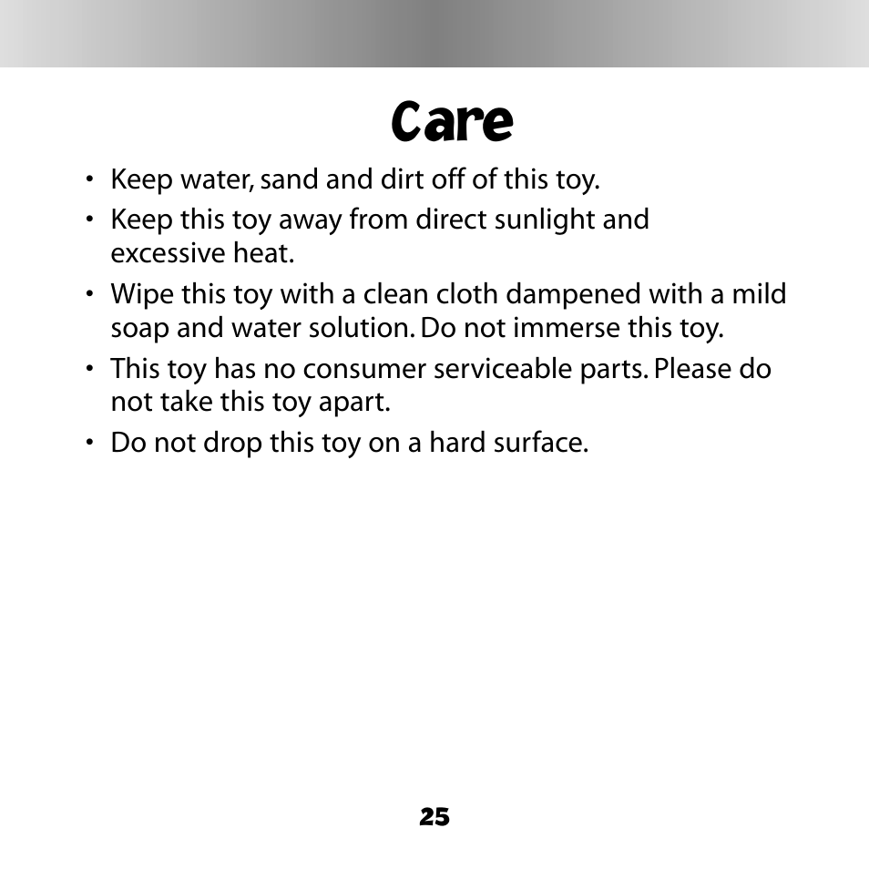 Care | Fisher-Price DIGITAL PETS C6506 User Manual | Page 25 / 28