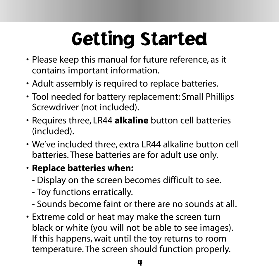 Getting started | Fisher-Price DIGITAL PETS C6506 User Manual | Page 4 / 28