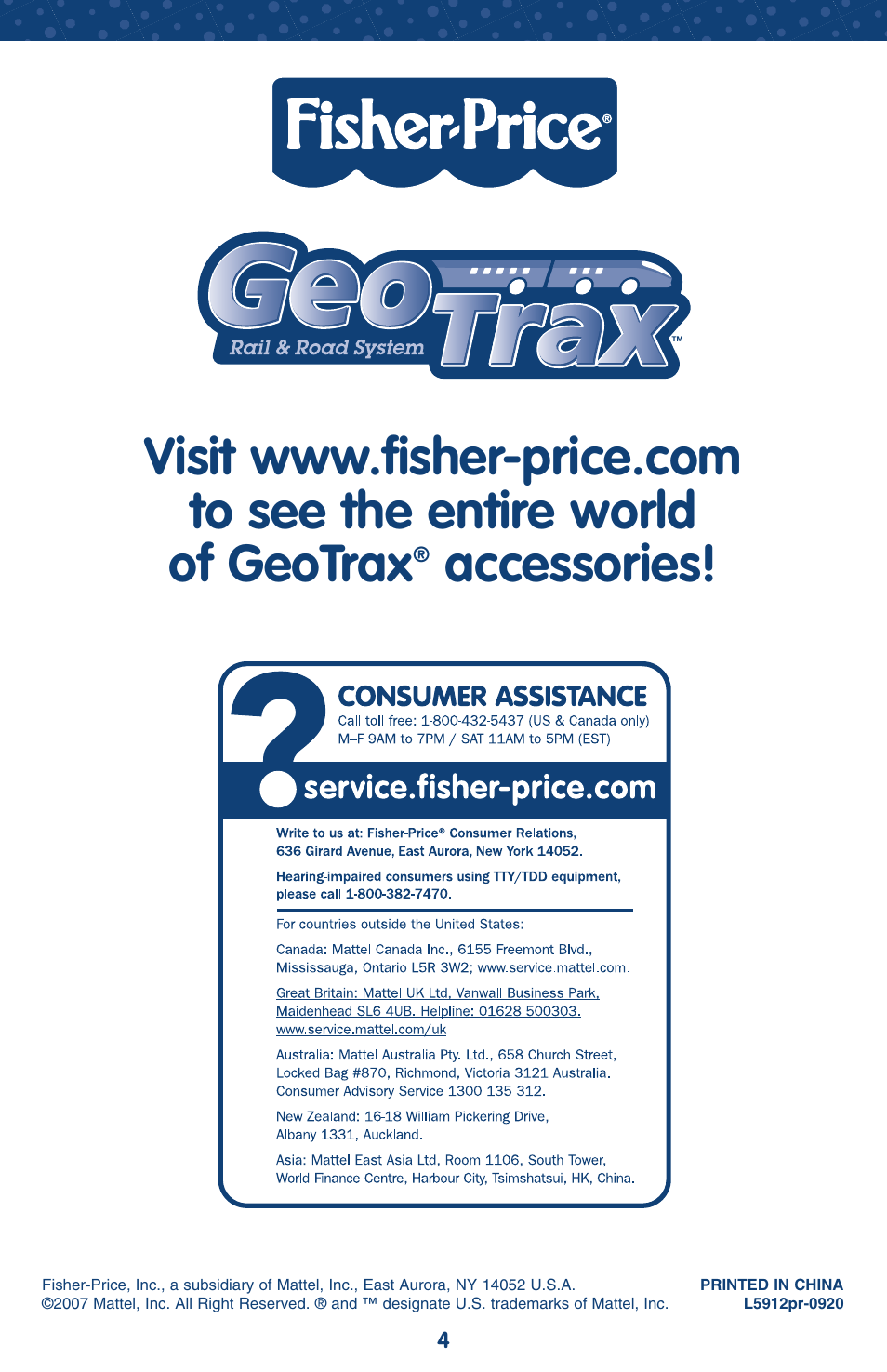 Accessories | Fisher-Price GEOTRAX L5912 User Manual | Page 4 / 6