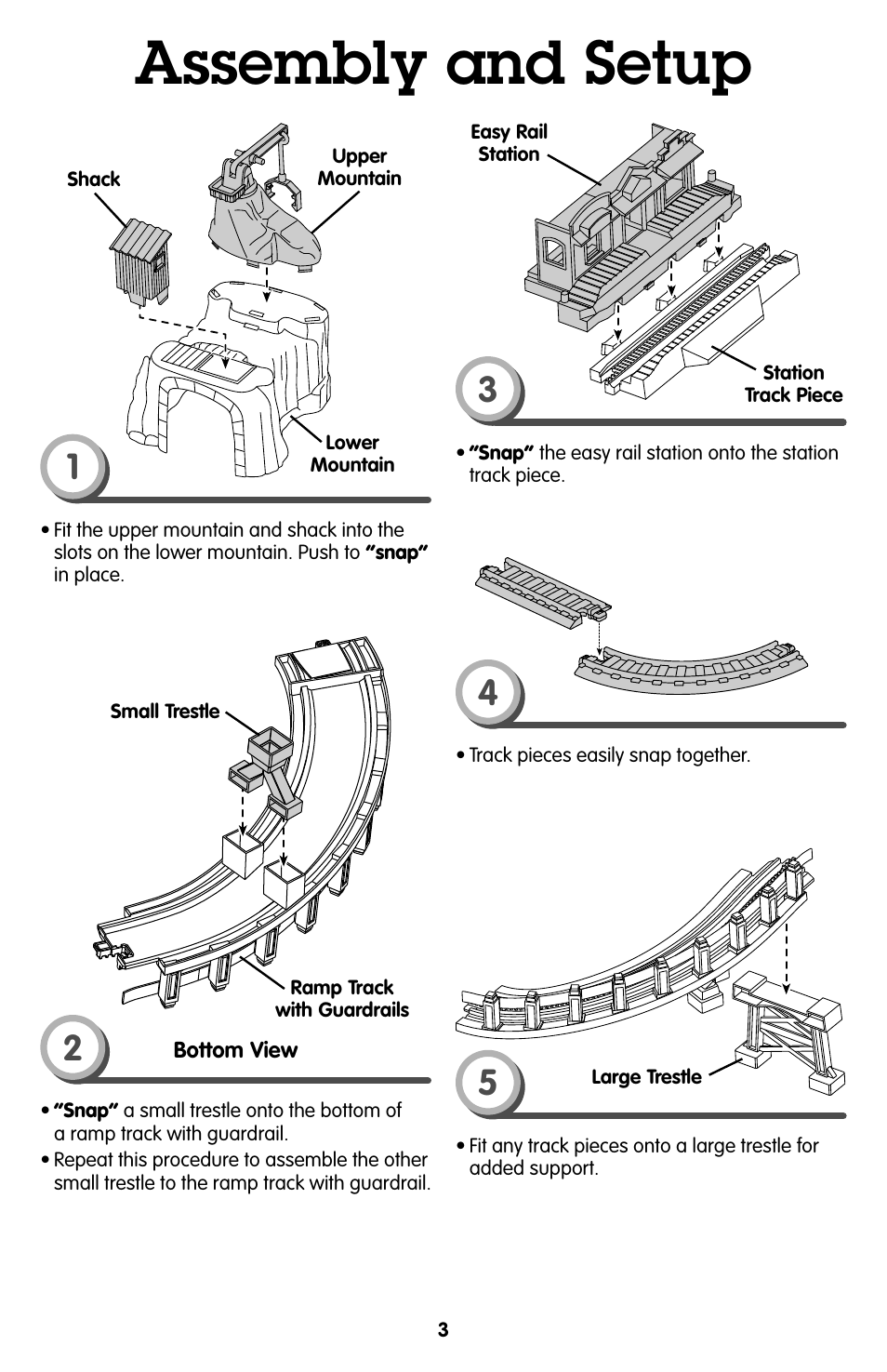 Assembly and setup | Fisher-Price GEOTRAX R6358 User Manual | Page 3 / 8