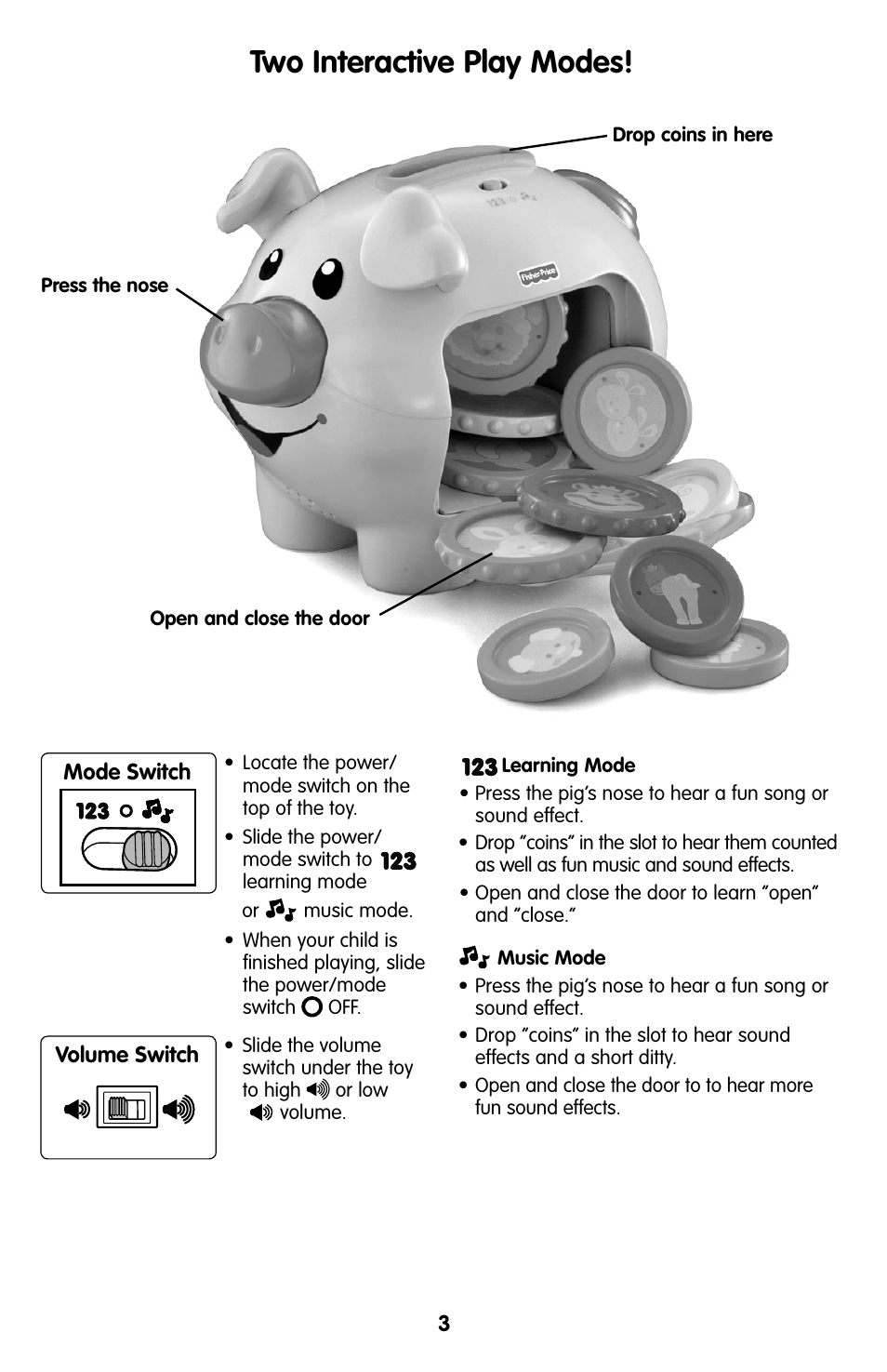 Two interactive play modes | Fisher-Price J4839 User Manual | Page 3 / 4