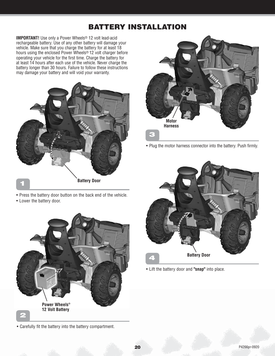 Battery installation | Fisher-Price P4266 User Manual | Page 20 / 28