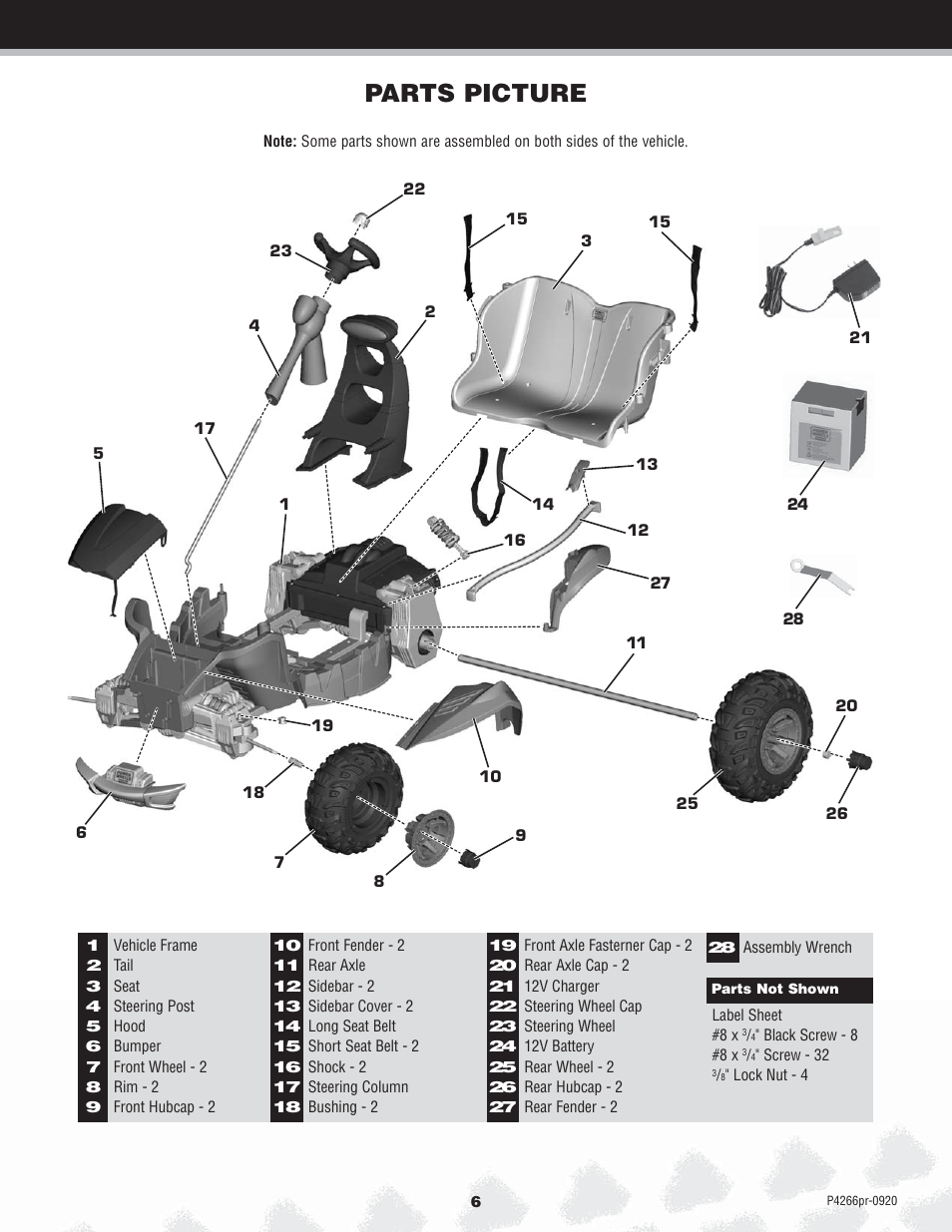 Parts picture | Fisher-Price P4266 User Manual | Page 6 / 28
