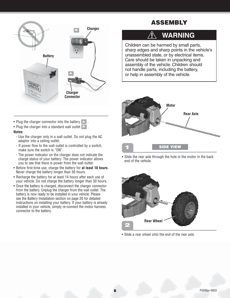 Warning, Assembly | Fisher-Price P4266 User Manual | Page 8 / 28