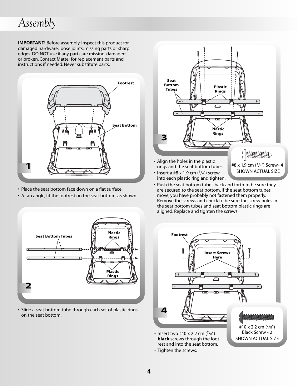 Assembly | Fisher-Price B8866 User Manual | Page 4 / 16