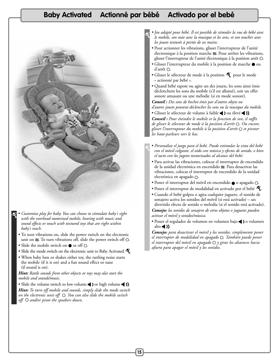 Fisher-Price Baby Bouncer H9479 User Manual | Page 15 / 20
