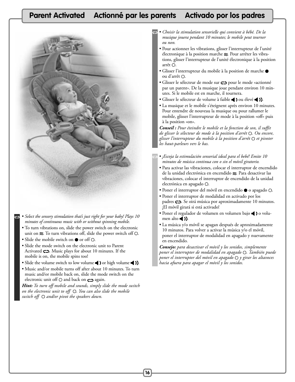 Fisher-Price Baby Bouncer H9479 User Manual | Page 16 / 20