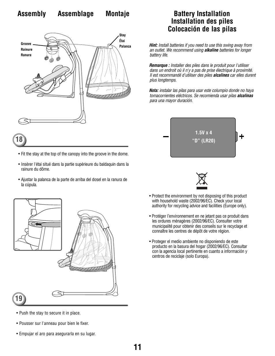 Assembly assemblage montaje 18 19 | Fisher-Price P2255 User Manual | Page 11 / 20