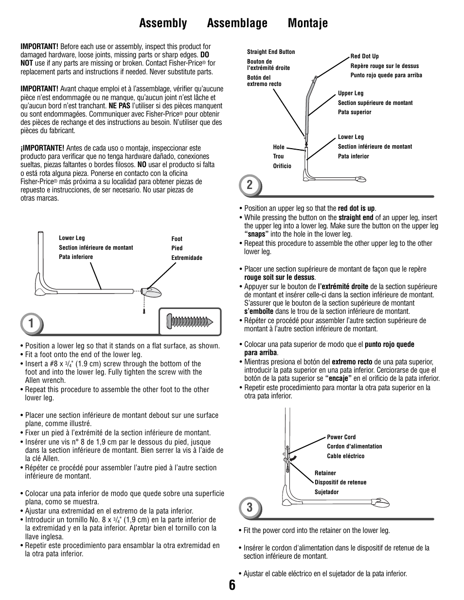 Assembly assemblage montaje 2 | Fisher-Price P2255 User Manual | Page 6 / 20