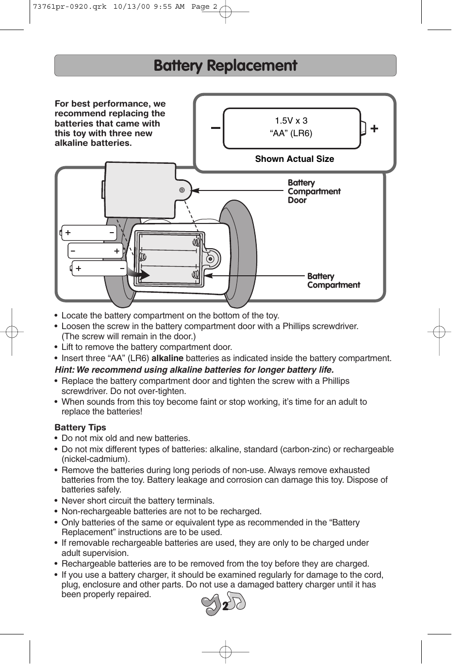 Battery replacement | Fisher-Price MOO'N VIEW COW 73761 User Manual | Page 2 / 4