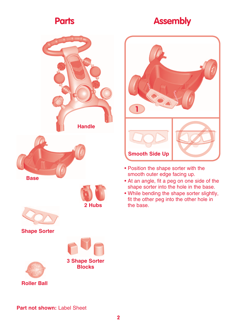 Parts, Assembly | Fisher-Price BRILLIANT BASIC K6670 User Manual | Page 2 / 6
