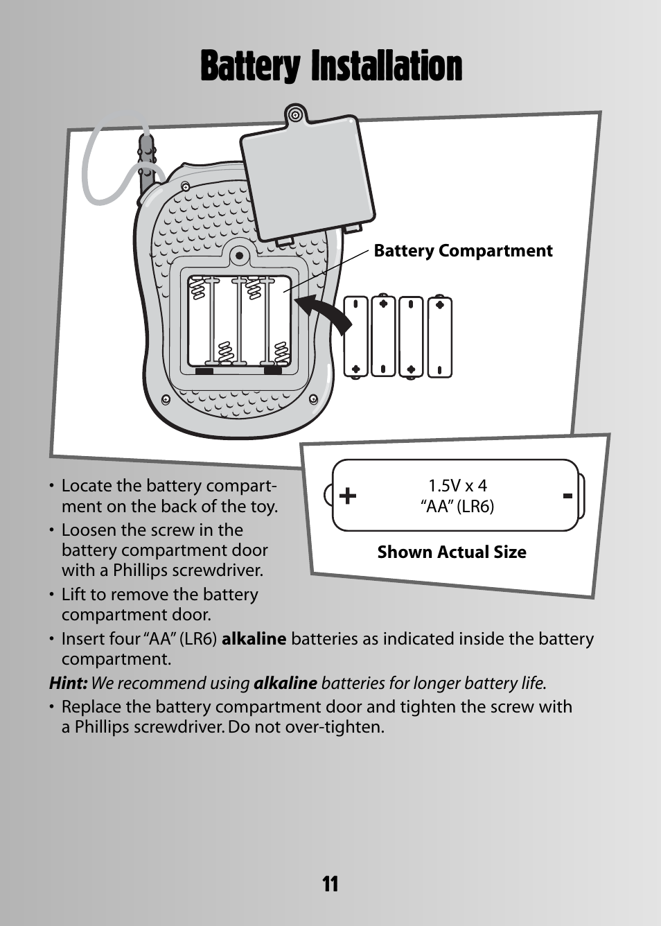 Battery installation | Fisher-Price 73974B-0920 User Manual | Page 11 / 16