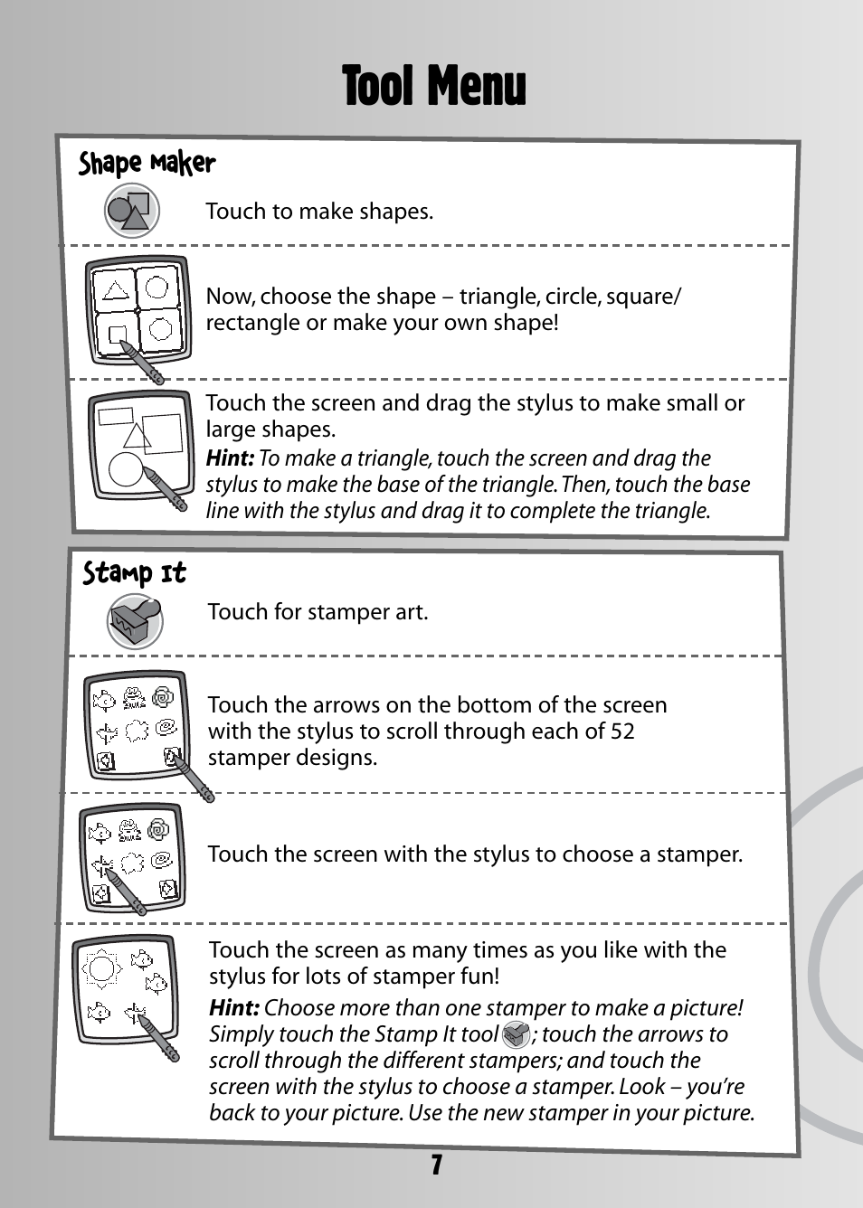 Tool menu | Fisher-Price 73974B-0920 User Manual | Page 7 / 16