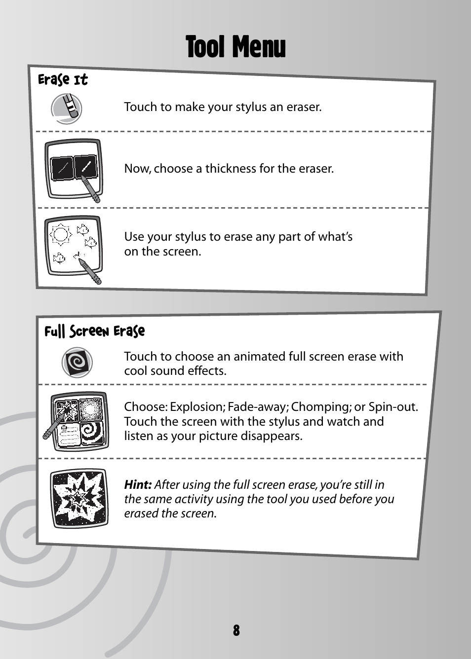 Tool menu | Fisher-Price 73974B-0920 User Manual | Page 8 / 16