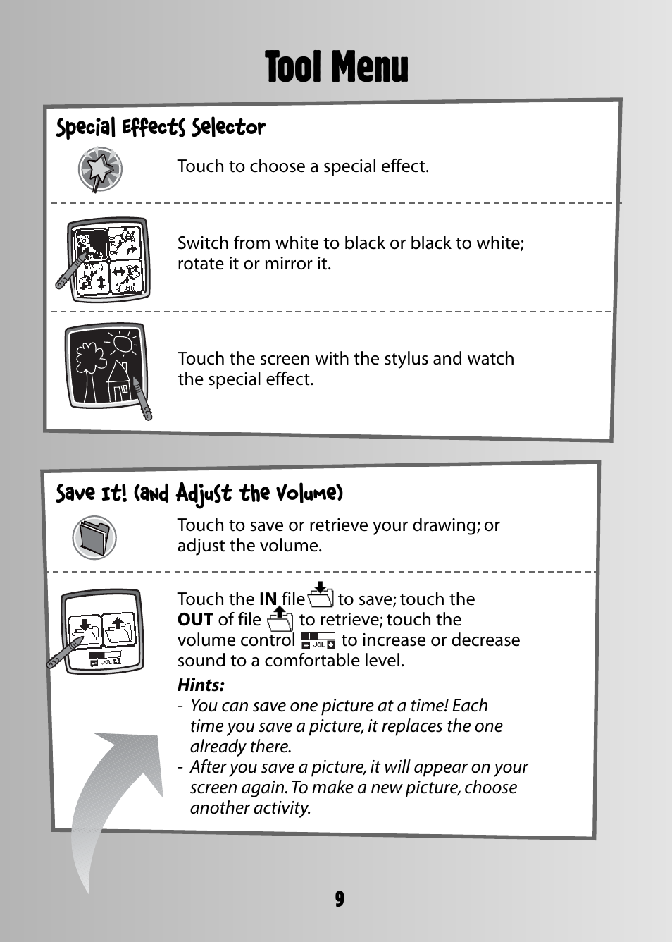 Tool menu | Fisher-Price 73974B-0920 User Manual | Page 9 / 16