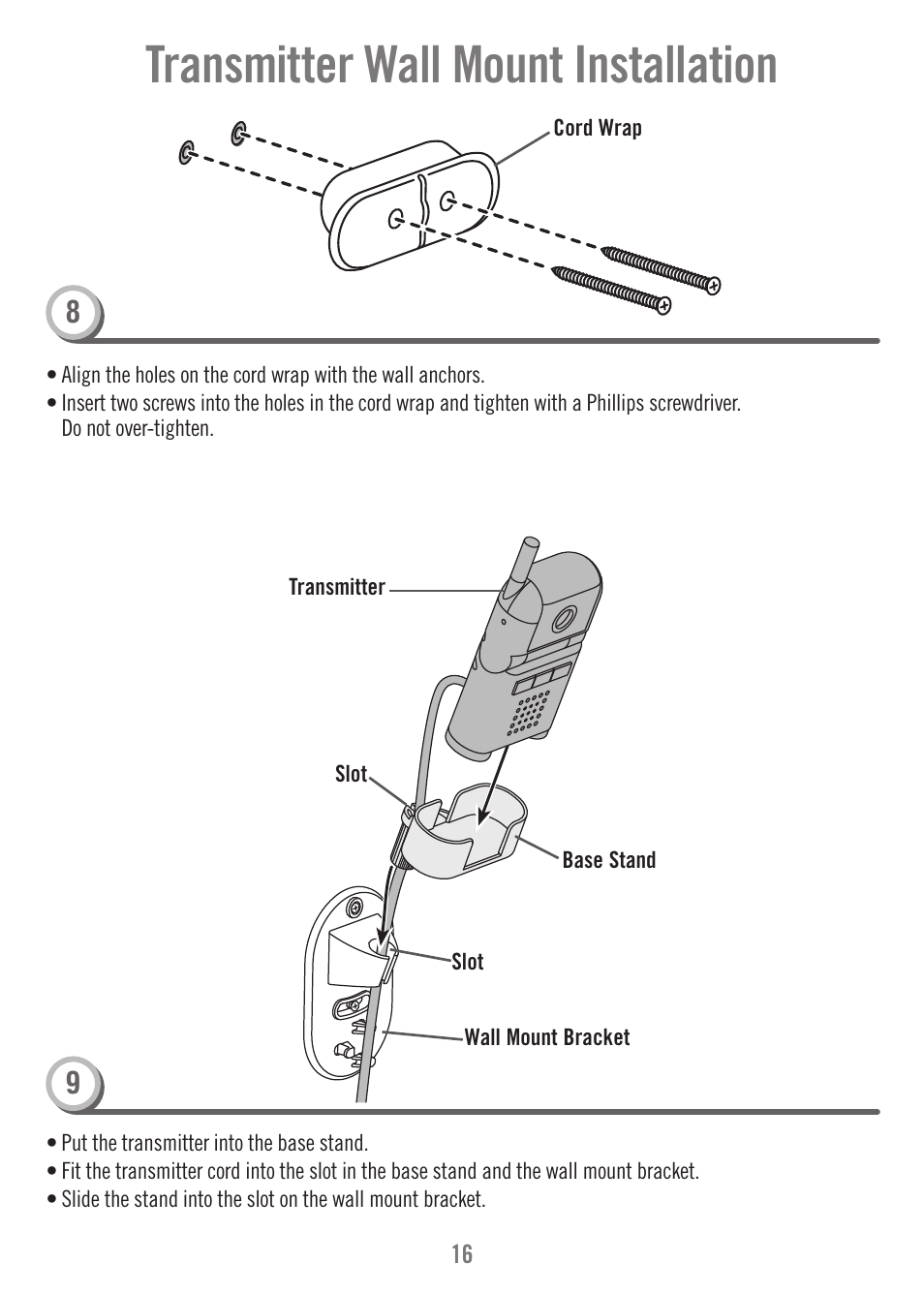 Transmitter wall mount installation | Fisher-Price N9326 User Manual | Page 16 / 32